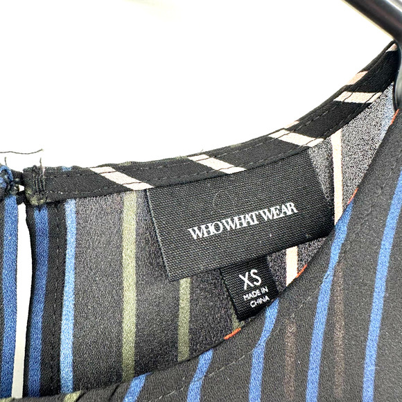 Who What Wear size XS sleeveless blouse black with multi color stripes down - Picture 4 of 5